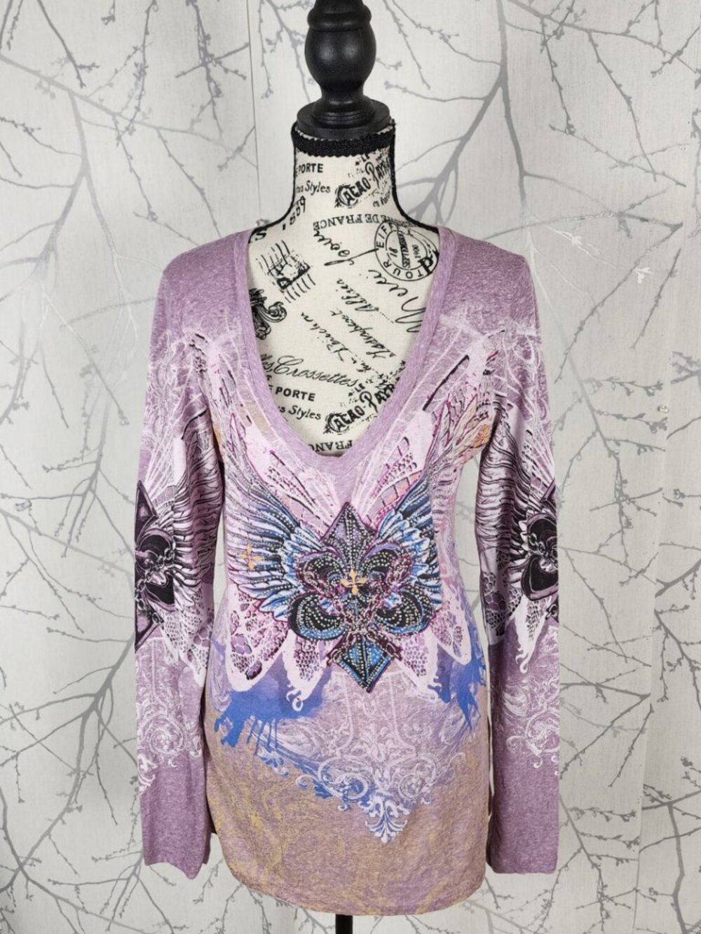 Cowgirls & Diamonds Rhinestone Stretch Knit Scoop V-Neck Y2K Tee